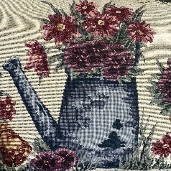 Needlepoint Tapestry Throw Pillow Watering Can Floral Spring 12x17 Easter Garden - Picture 2 of 12